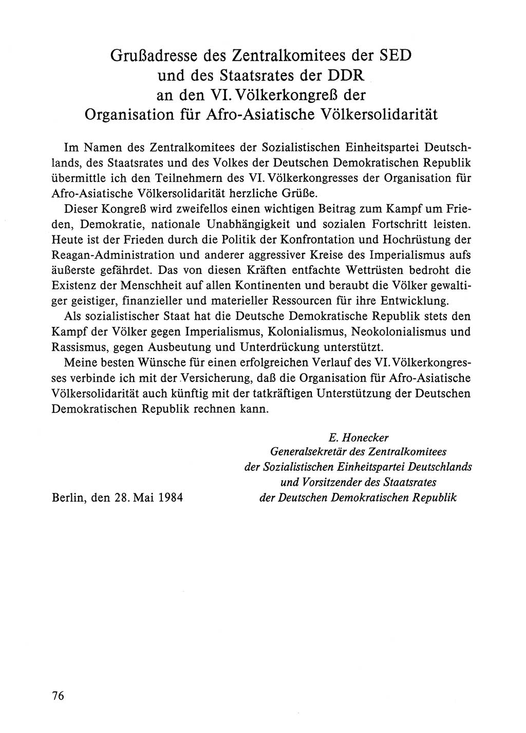 Dokumente der Sozialistischen Einheitspartei Deutschlands (SED) [Deutsche Demokratische Republik (DDR)] 1984-1985, Seite 76 (Dok. SED DDR 1984-1985, S. 76)