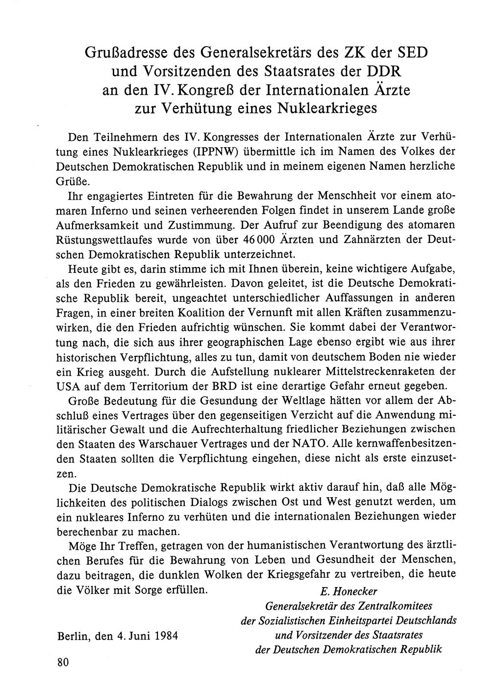 Dokumente der Sozialistischen Einheitspartei Deutschlands (SED) [Deutsche Demokratische Republik (DDR)] 1984-1985, Seite 80 (Dok. SED DDR 1984-1985, S. 80)
