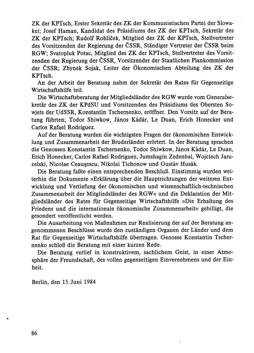 Dokumente der Sozialistischen Einheitspartei Deutschlands (SED) [Deutsche Demokratische Republik (DDR)] 1984-1985, Seite 86 (Dok. SED DDR 1984-1985, S. 86)