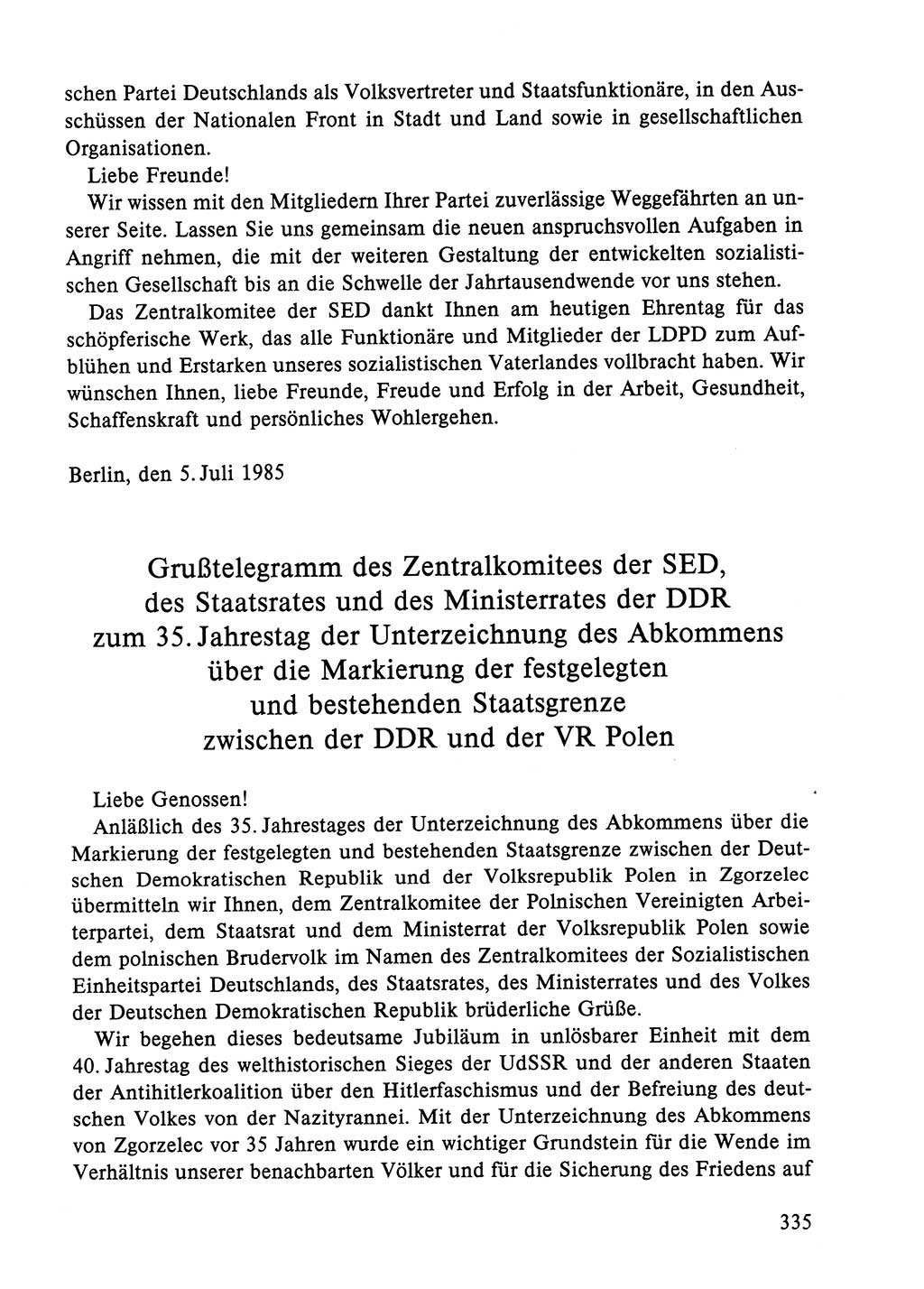 Dokumente der Sozialistischen Einheitspartei Deutschlands (SED) [Deutsche Demokratische Republik (DDR)] 1984-1985, Seite 335 (Dok. SED DDR 1984-1985, S. 335)