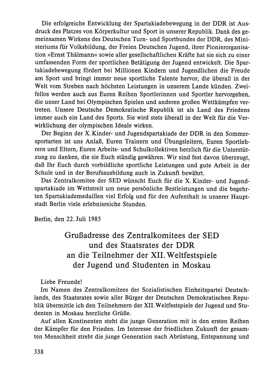 Dokumente der Sozialistischen Einheitspartei Deutschlands (SED) [Deutsche Demokratische Republik (DDR)] 1984-1985, Seite 338 (Dok. SED DDR 1984-1985, S. 338)