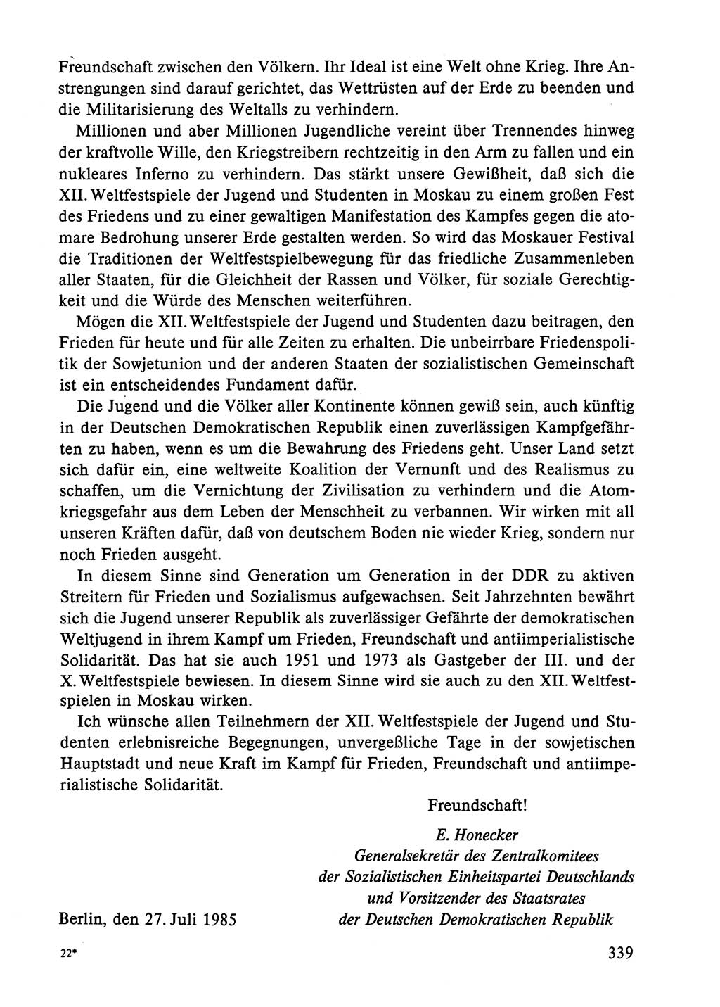 Dokumente der Sozialistischen Einheitspartei Deutschlands (SED) [Deutsche Demokratische Republik (DDR)] 1984-1985, Seite 339 (Dok. SED DDR 1984-1985, S. 339)