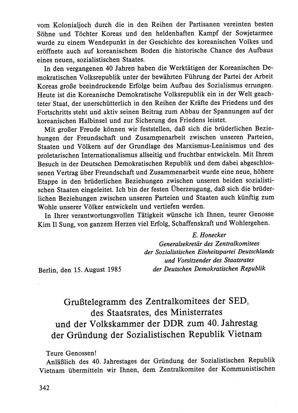 Dokumente der Sozialistischen Einheitspartei Deutschlands (SED) [Deutsche Demokratische Republik (DDR)] 1984-1985, Seite 342 (Dok. SED DDR 1984-1985, S. 342)