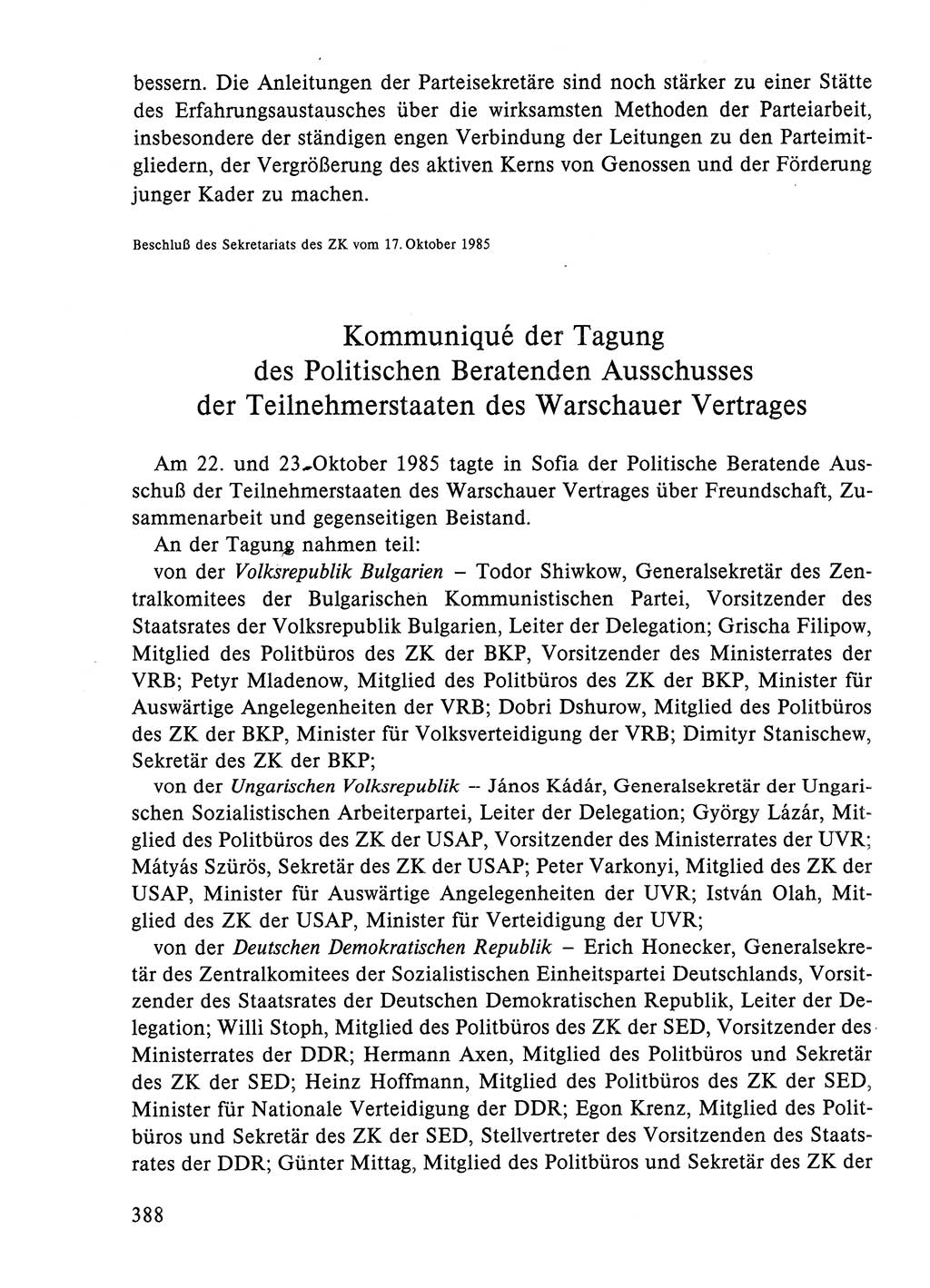 Dokumente der Sozialistischen Einheitspartei Deutschlands (SED) [Deutsche Demokratische Republik (DDR)] 1984-1985, Seite 388 (Dok. SED DDR 1984-1985, S. 388)