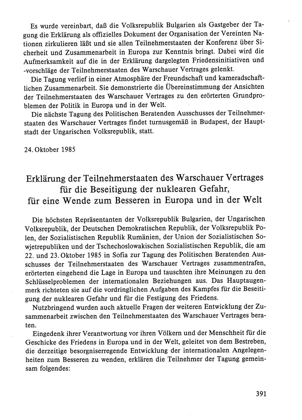 Dokumente der Sozialistischen Einheitspartei Deutschlands (SED) [Deutsche Demokratische Republik (DDR)] 1984-1985, Seite 391 (Dok. SED DDR 1984-1985, S. 391)