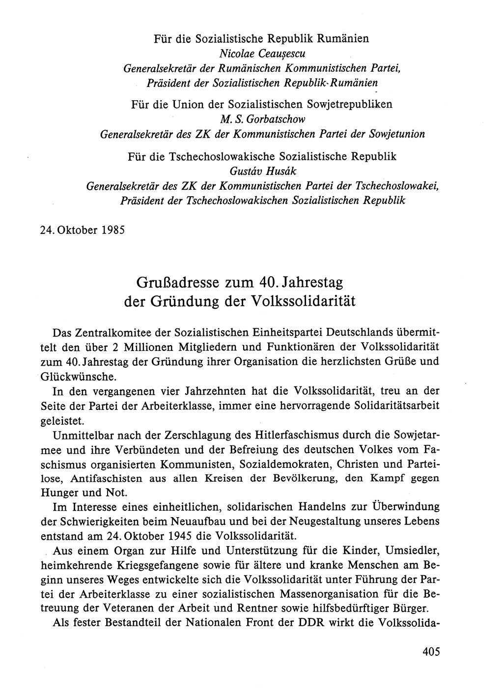 Dokumente der Sozialistischen Einheitspartei Deutschlands (SED) [Deutsche Demokratische Republik (DDR)] 1984-1985, Seite 405 (Dok. SED DDR 1984-1985, S. 405)