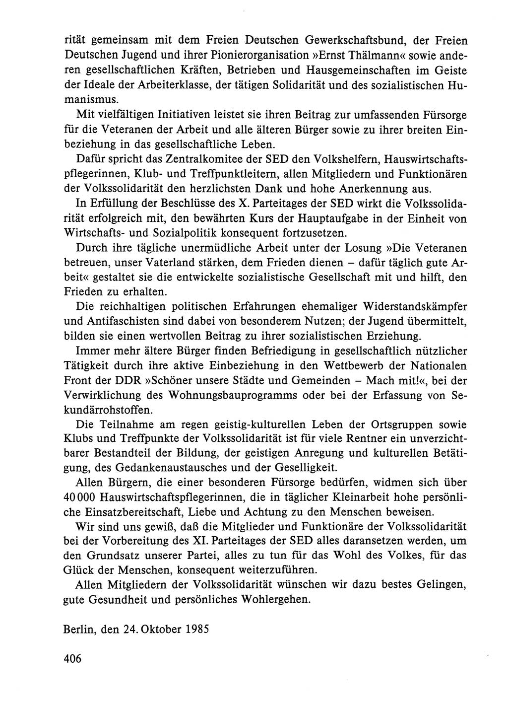 Dokumente der Sozialistischen Einheitspartei Deutschlands (SED) [Deutsche Demokratische Republik (DDR)] 1984-1985, Seite 406 (Dok. SED DDR 1984-1985, S. 406)