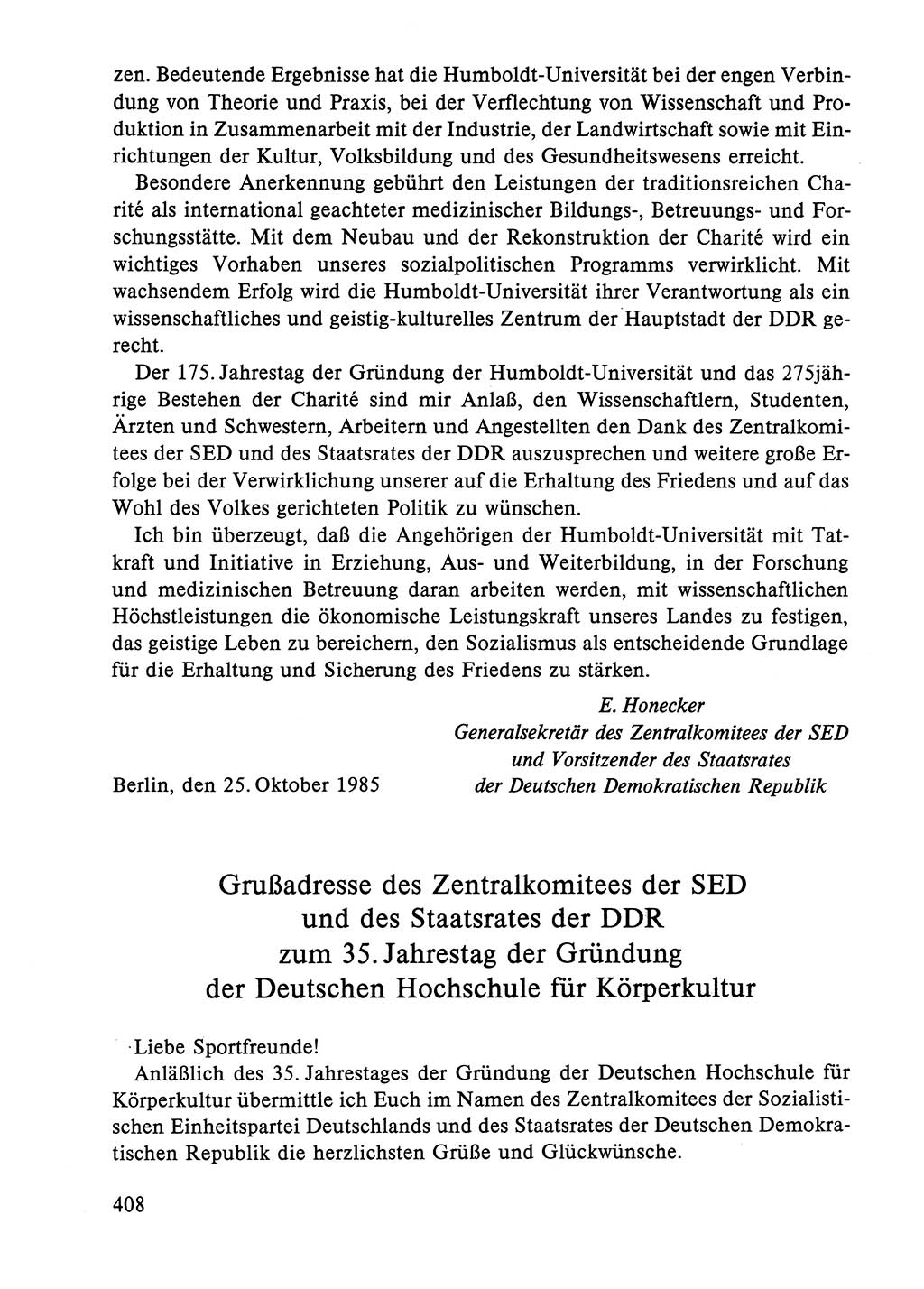 Dokumente der Sozialistischen Einheitspartei Deutschlands (SED) [Deutsche Demokratische Republik (DDR)] 1984-1985, Seite 408 (Dok. SED DDR 1984-1985, S. 408)