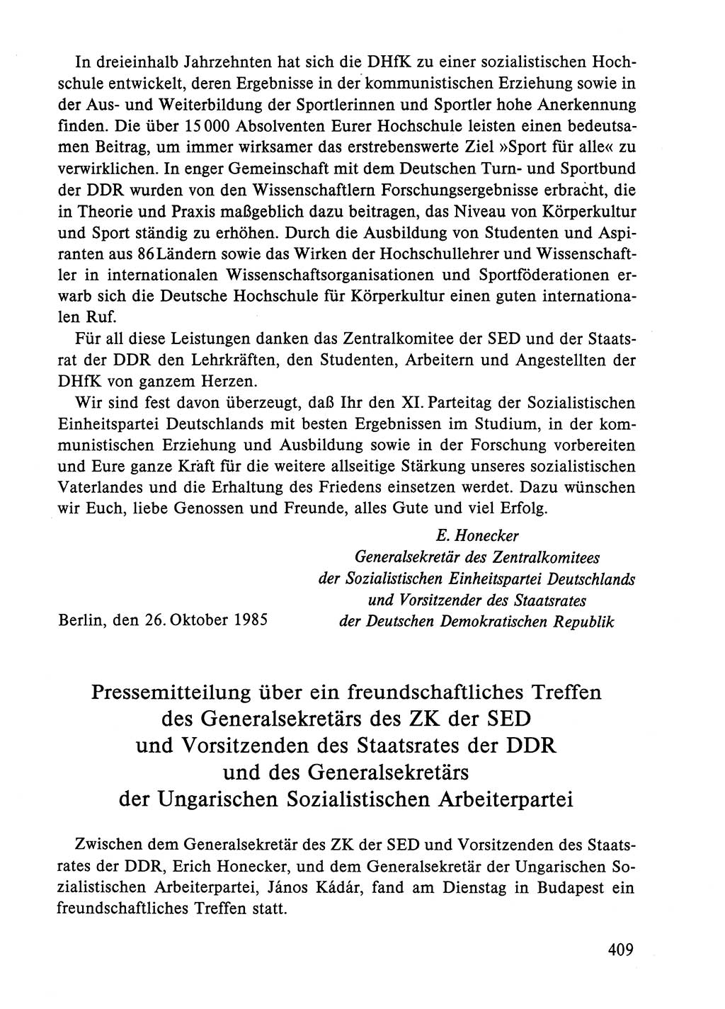 Dokumente der Sozialistischen Einheitspartei Deutschlands (SED) [Deutsche Demokratische Republik (DDR)] 1984-1985, Seite 409 (Dok. SED DDR 1984-1985, S. 409)