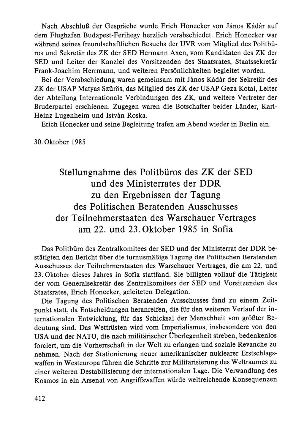 Dokumente der Sozialistischen Einheitspartei Deutschlands (SED) [Deutsche Demokratische Republik (DDR)] 1984-1985, Seite 412 (Dok. SED DDR 1984-1985, S. 412)