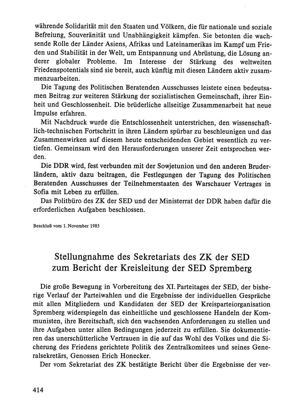 Dokumente der Sozialistischen Einheitspartei Deutschlands (SED) [Deutsche Demokratische Republik (DDR)] 1984-1985, Seite 414 (Dok. SED DDR 1984-1985, S. 414)