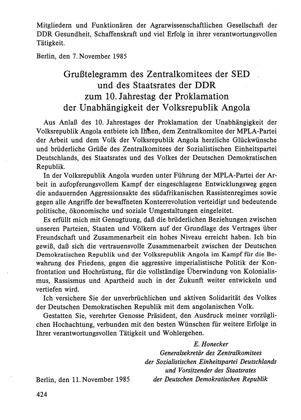 Dokumente der Sozialistischen Einheitspartei Deutschlands (SED) [Deutsche Demokratische Republik (DDR)] 1984-1985, Seite 424 (Dok. SED DDR 1984-1985, S. 424)