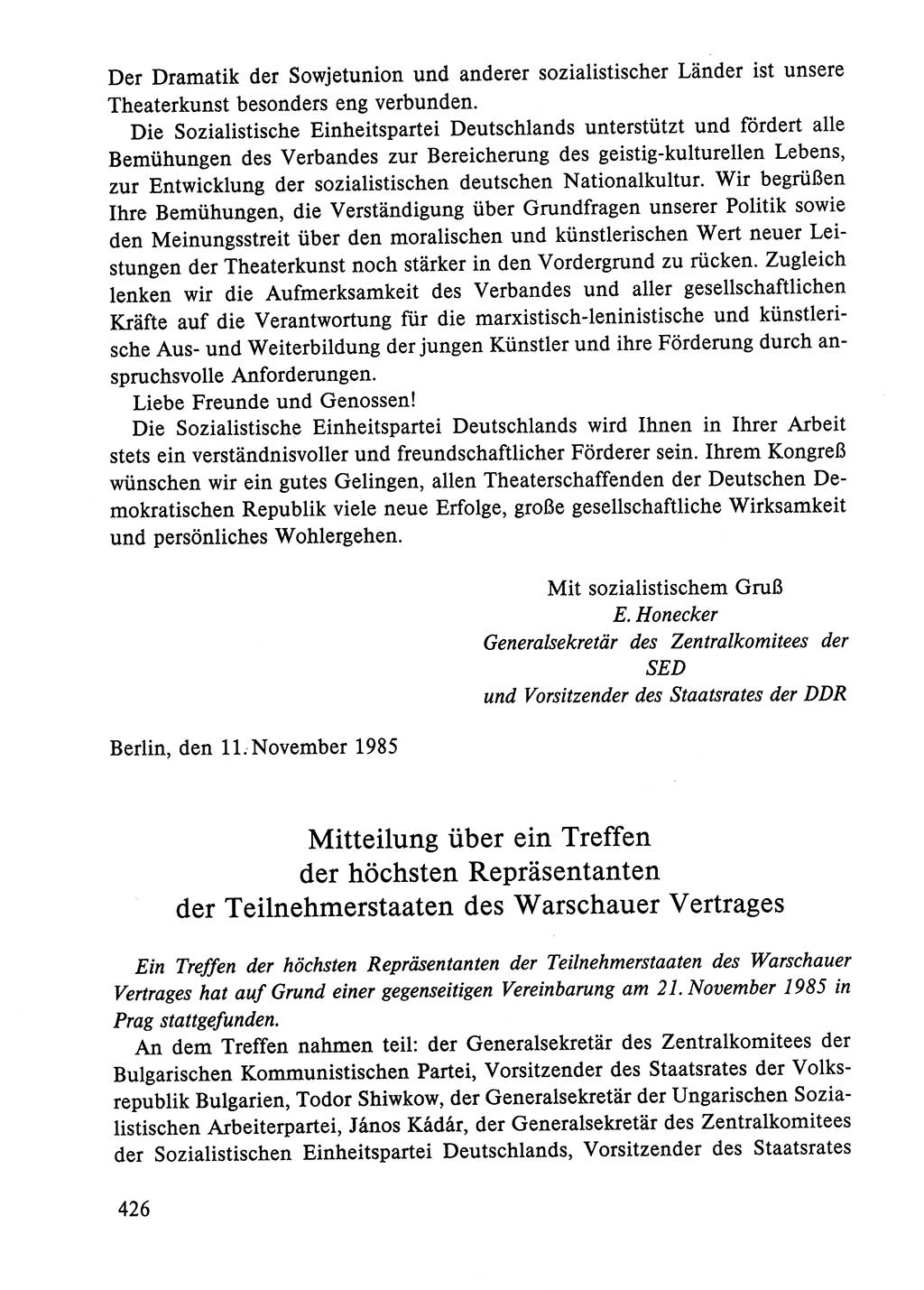 Dokumente der Sozialistischen Einheitspartei Deutschlands (SED) [Deutsche Demokratische Republik (DDR)] 1984-1985, Seite 426 (Dok. SED DDR 1984-1985, S. 426)