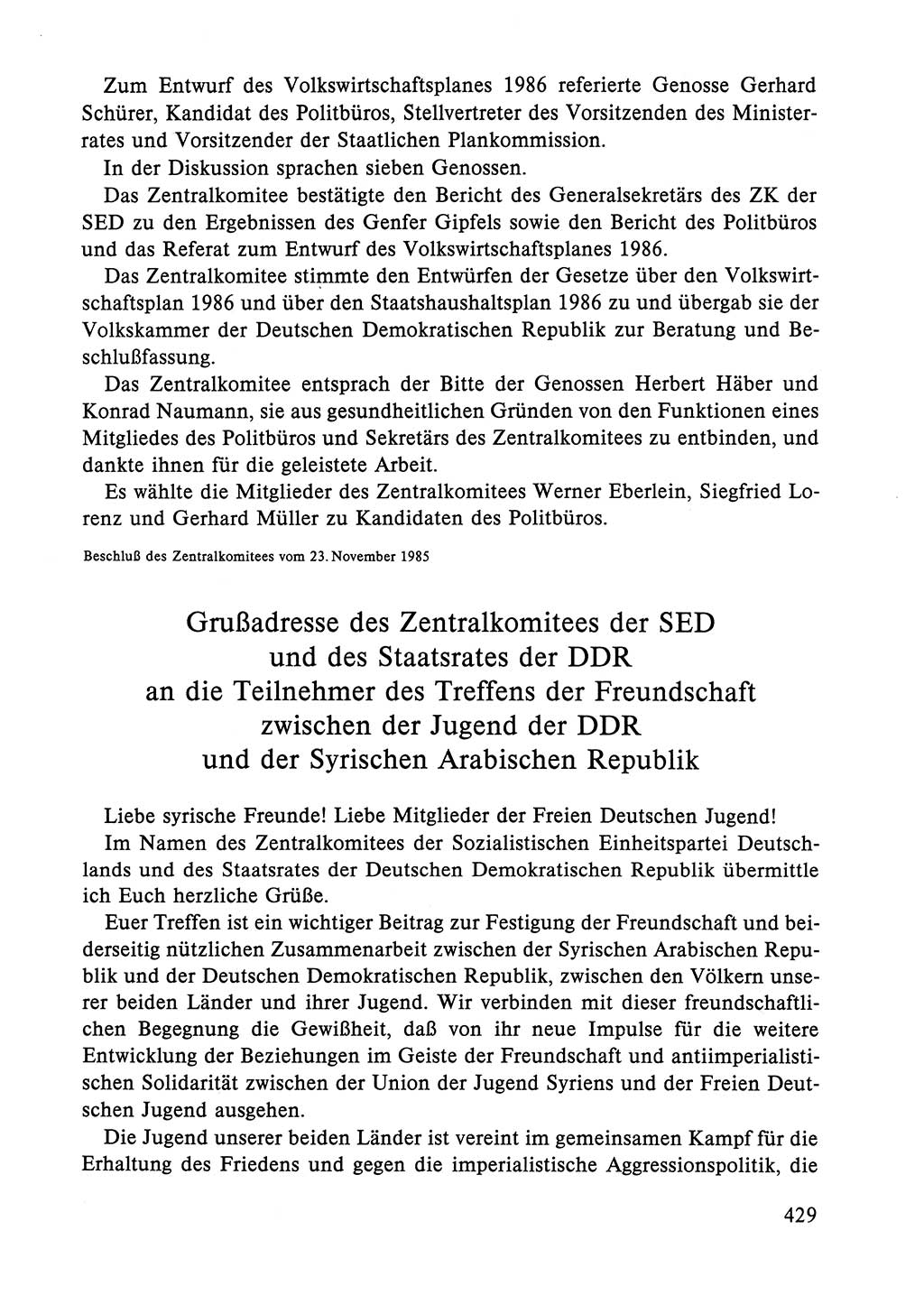 Dokumente der Sozialistischen Einheitspartei Deutschlands (SED) [Deutsche Demokratische Republik (DDR)] 1984-1985, Seite 429 (Dok. SED DDR 1984-1985, S. 429)