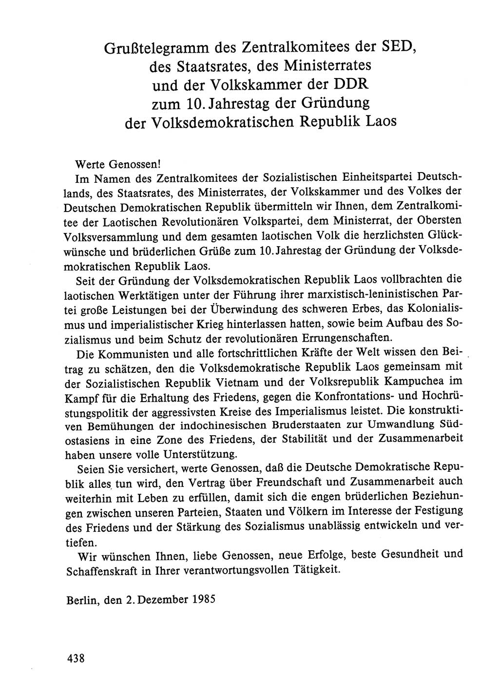 Dokumente der Sozialistischen Einheitspartei Deutschlands (SED) [Deutsche Demokratische Republik (DDR)] 1984-1985, Seite 438 (Dok. SED DDR 1984-1985, S. 438)