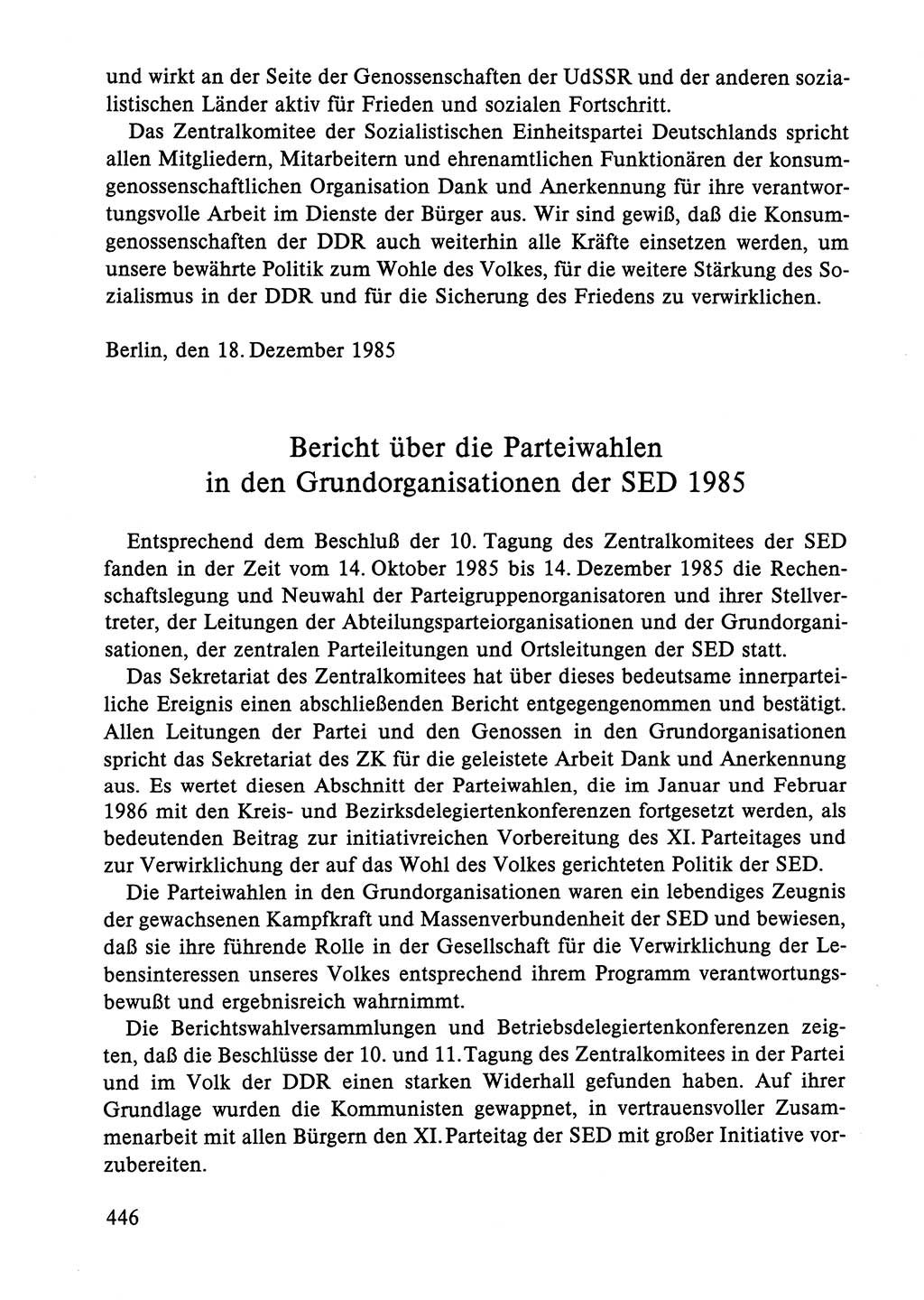 Dokumente der Sozialistischen Einheitspartei Deutschlands (SED) [Deutsche Demokratische Republik (DDR)] 1984-1985, Seite 446 (Dok. SED DDR 1984-1985, S. 446)