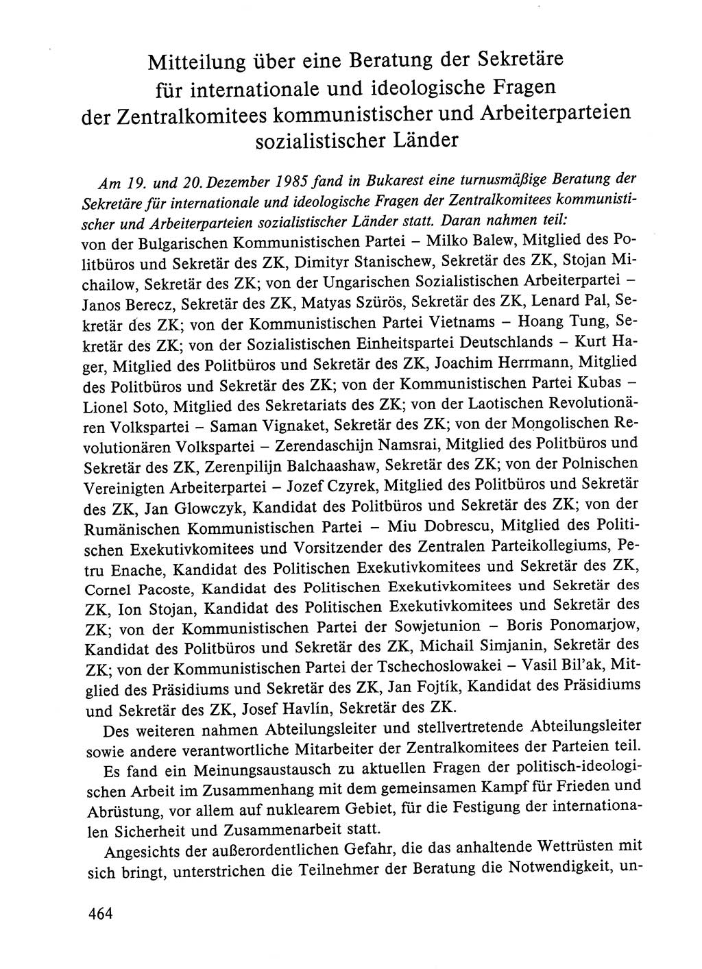 Dokumente der Sozialistischen Einheitspartei Deutschlands (SED) [Deutsche Demokratische Republik (DDR)] 1984-1985, Seite 464 (Dok. SED DDR 1984-1985, S. 464)