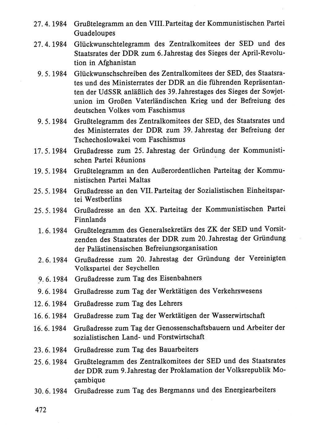 Dokumente der Sozialistischen Einheitspartei Deutschlands (SED) [Deutsche Demokratische Republik (DDR)] 1984-1985, Seite 472 (Dok. SED DDR 1984-1985, S. 472)