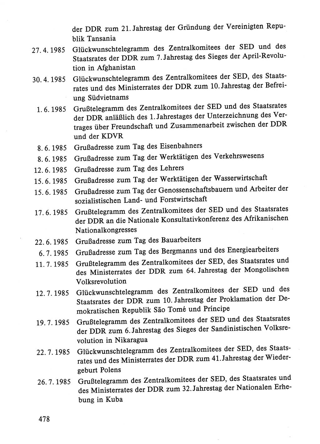 Dokumente der Sozialistischen Einheitspartei Deutschlands (SED) [Deutsche Demokratische Republik (DDR)] 1984-1985, Seite 478 (Dok. SED DDR 1984-1985, S. 478)