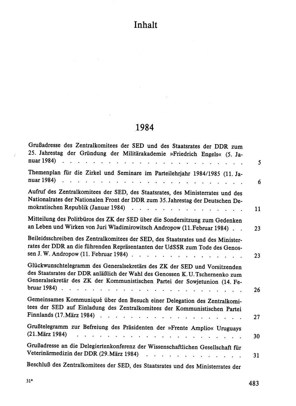 Dokumente der Sozialistischen Einheitspartei Deutschlands (SED) [Deutsche Demokratische Republik (DDR)] 1984-1985, Seite 483 (Dok. SED DDR 1984-1985, S. 483)