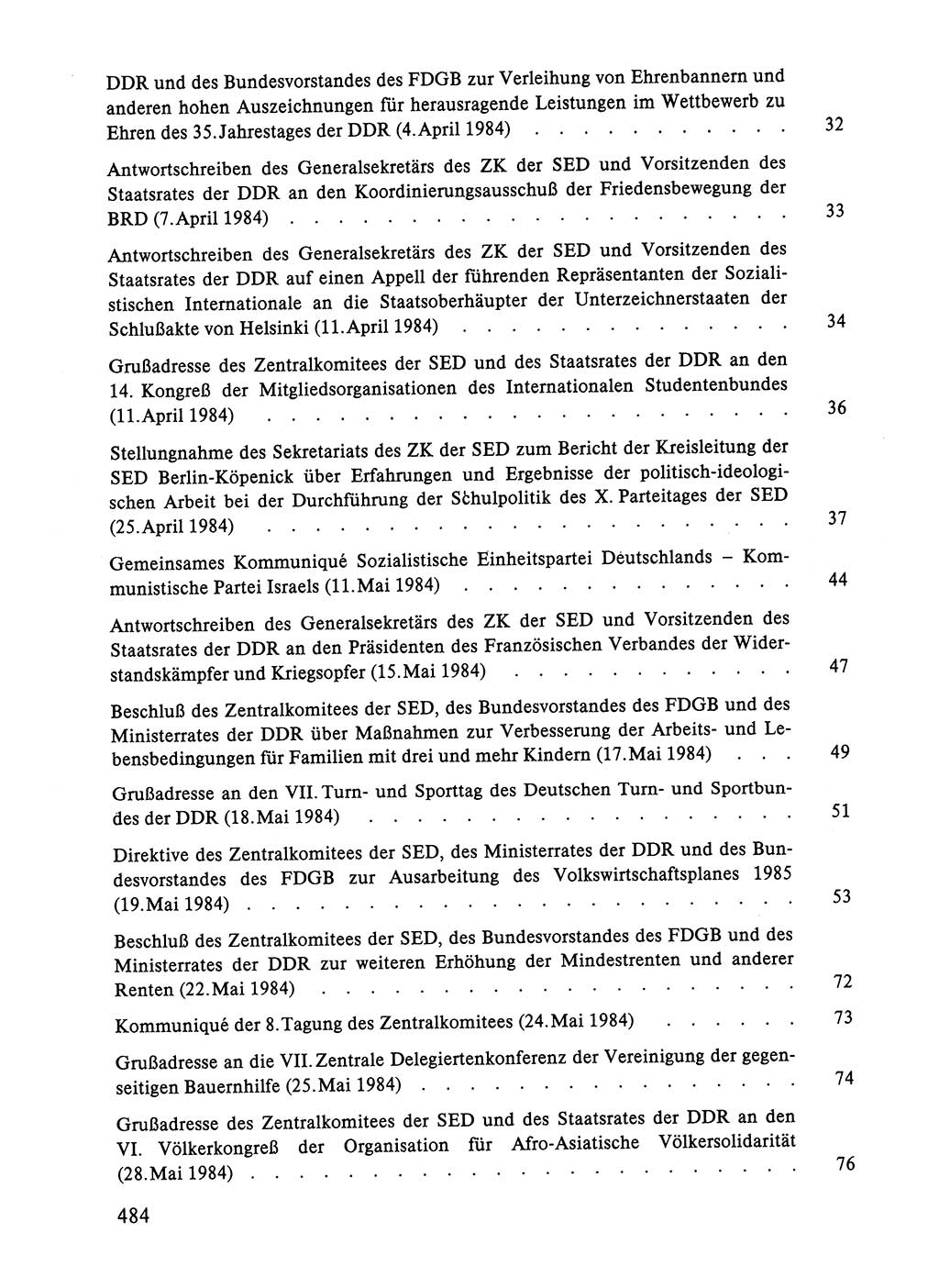 Dokumente der Sozialistischen Einheitspartei Deutschlands (SED) [Deutsche Demokratische Republik (DDR)] 1984-1985, Seite 484 (Dok. SED DDR 1984-1985, S. 484)