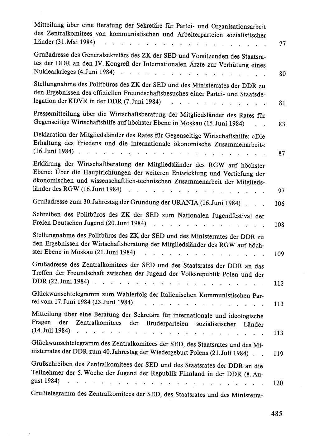 Dokumente der Sozialistischen Einheitspartei Deutschlands (SED) [Deutsche Demokratische Republik (DDR)] 1984-1985, Seite 485 (Dok. SED DDR 1984-1985, S. 485)