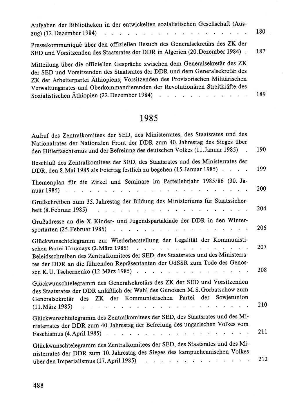 Dokumente der Sozialistischen Einheitspartei Deutschlands (SED) [Deutsche Demokratische Republik (DDR)] 1984-1985, Seite 488 (Dok. SED DDR 1984-1985, S. 488)