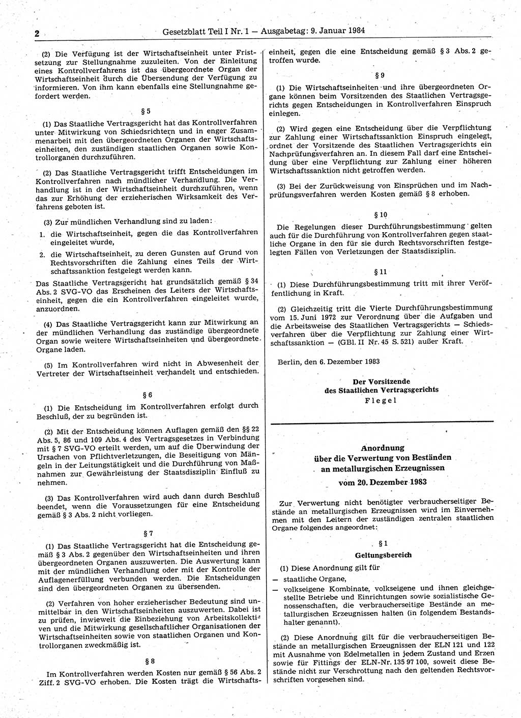 Gesetzblatt (GBl.) der Deutschen Demokratischen Republik (DDR) Teil Ⅰ 1984, Seite 2 (GBl. DDR Ⅰ 1984, S. 2)