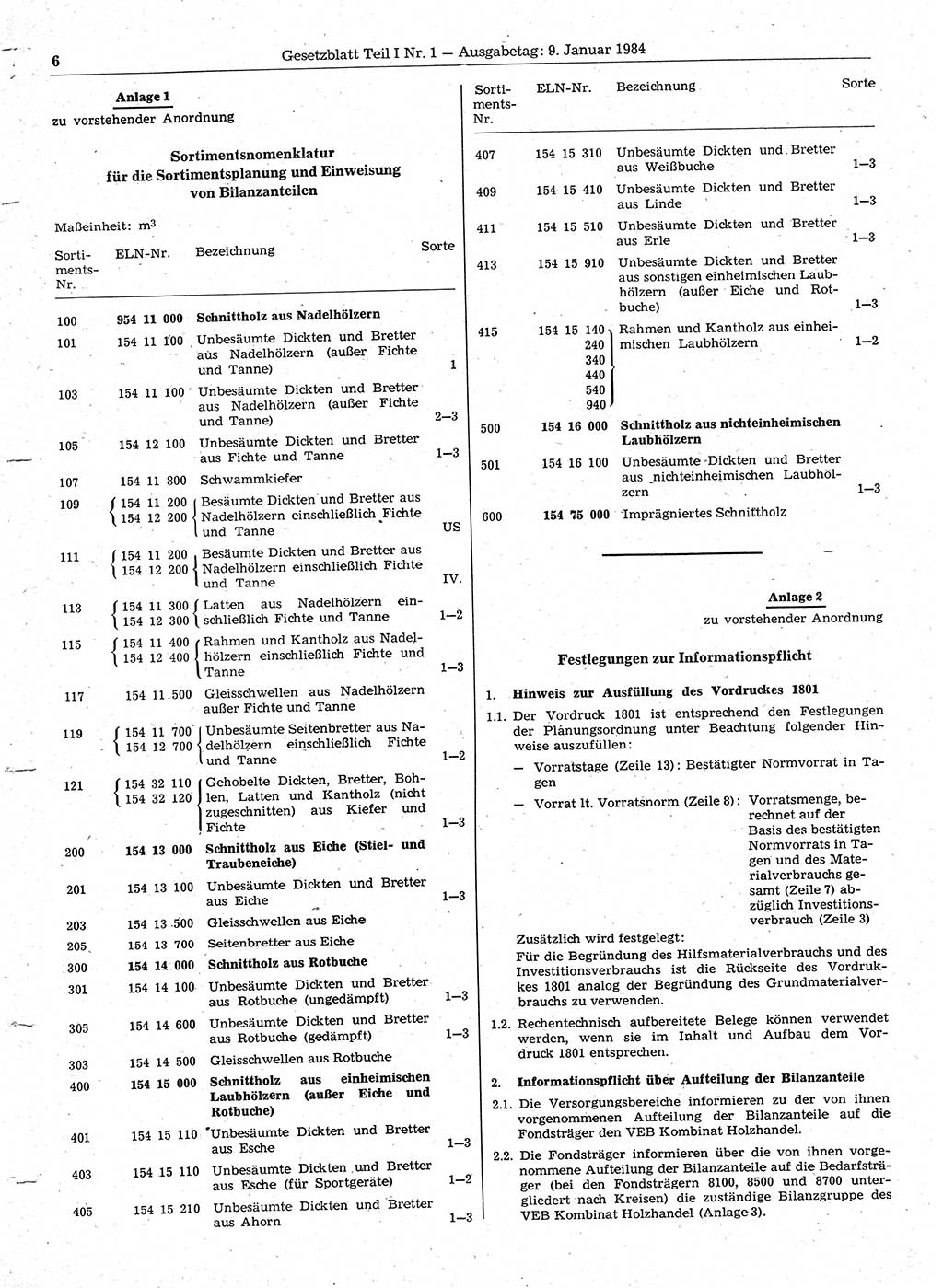 Gesetzblatt (GBl.) der Deutschen Demokratischen Republik (DDR) Teil Ⅰ 1984, Seite 6 (GBl. DDR Ⅰ 1984, S. 6)