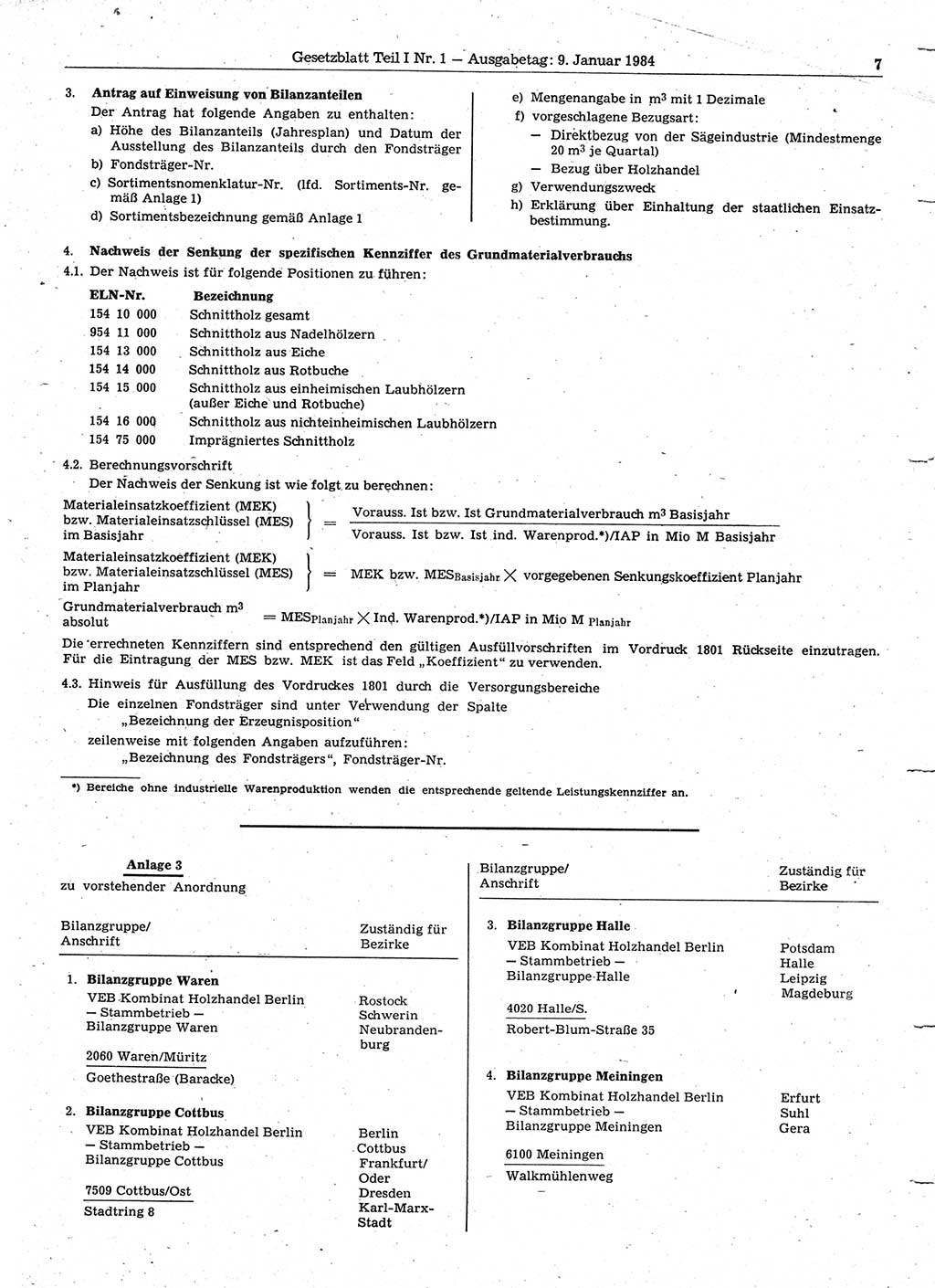 Gesetzblatt (GBl.) der Deutschen Demokratischen Republik (DDR) Teil Ⅰ 1984, Seite 7 (GBl. DDR Ⅰ 1984, S. 7)