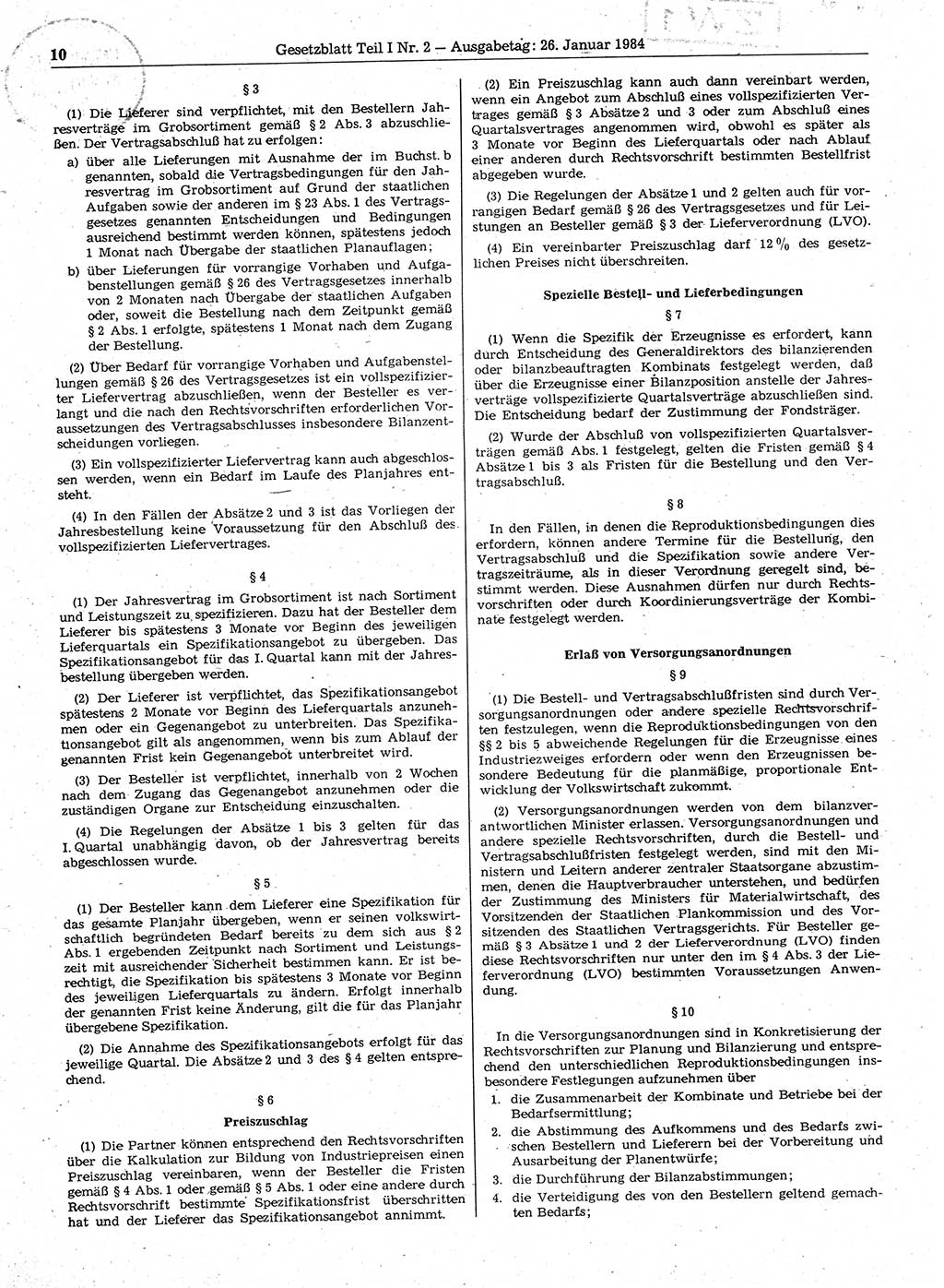 Gesetzblatt (GBl.) der Deutschen Demokratischen Republik (DDR) Teil Ⅰ 1984, Seite 10 (GBl. DDR Ⅰ 1984, S. 10)