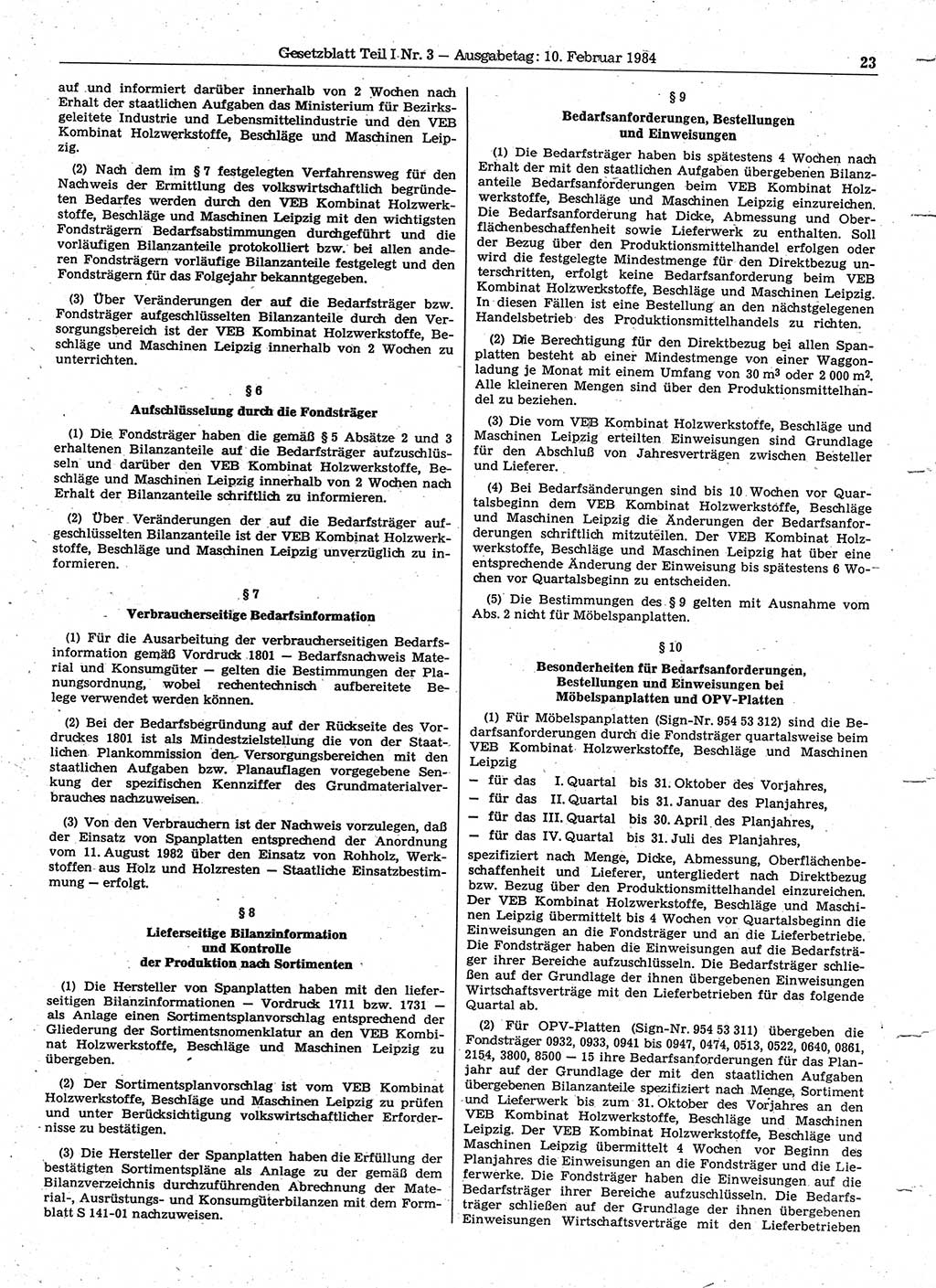 Gesetzblatt (GBl.) der Deutschen Demokratischen Republik (DDR) Teil Ⅰ 1984, Seite 23 (GBl. DDR Ⅰ 1984, S. 23)