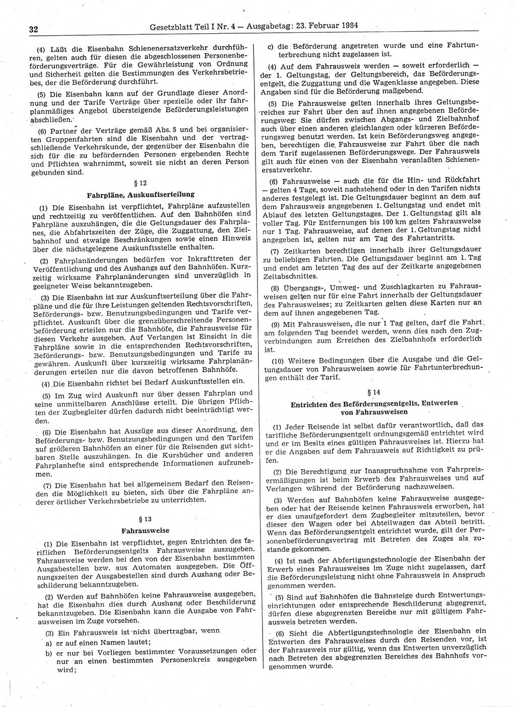 Gesetzblatt (GBl.) der Deutschen Demokratischen Republik (DDR) Teil Ⅰ 1984, Seite 32 (GBl. DDR Ⅰ 1984, S. 32)
