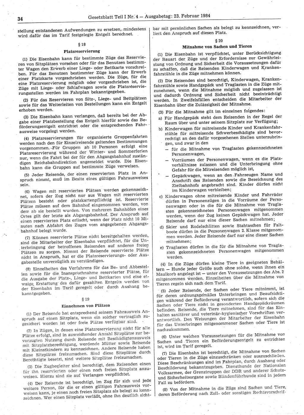 Gesetzblatt (GBl.) der Deutschen Demokratischen Republik (DDR) Teil Ⅰ 1984, Seite 34 (GBl. DDR Ⅰ 1984, S. 34)