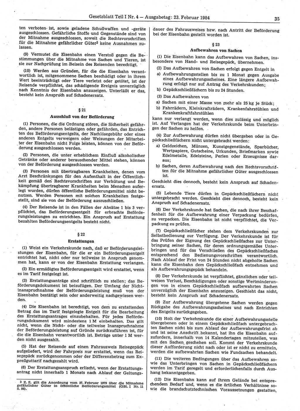 Gesetzblatt (GBl.) der Deutschen Demokratischen Republik (DDR) Teil Ⅰ 1984, Seite 35 (GBl. DDR Ⅰ 1984, S. 35)