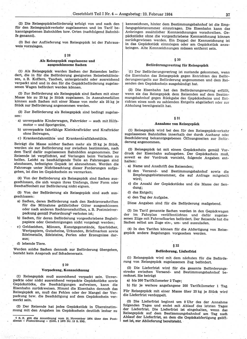 Gesetzblatt (GBl.) der Deutschen Demokratischen Republik (DDR) Teil Ⅰ 1984, Seite 37 (GBl. DDR Ⅰ 1984, S. 37)