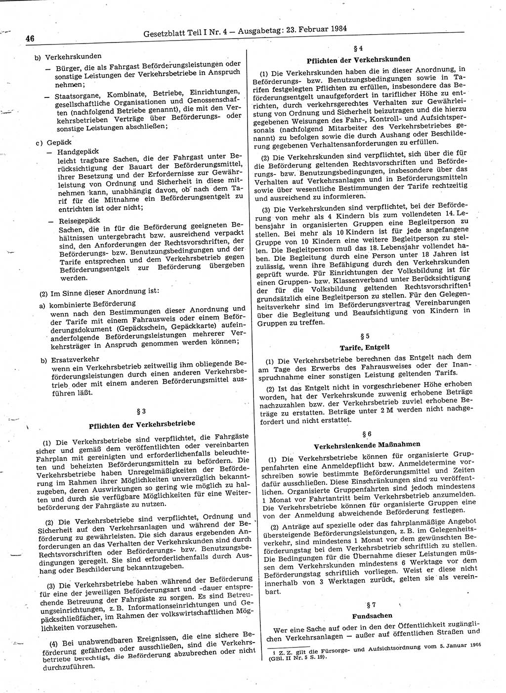 Gesetzblatt (GBl.) der Deutschen Demokratischen Republik (DDR) Teil Ⅰ 1984, Seite 46 (GBl. DDR Ⅰ 1984, S. 46)