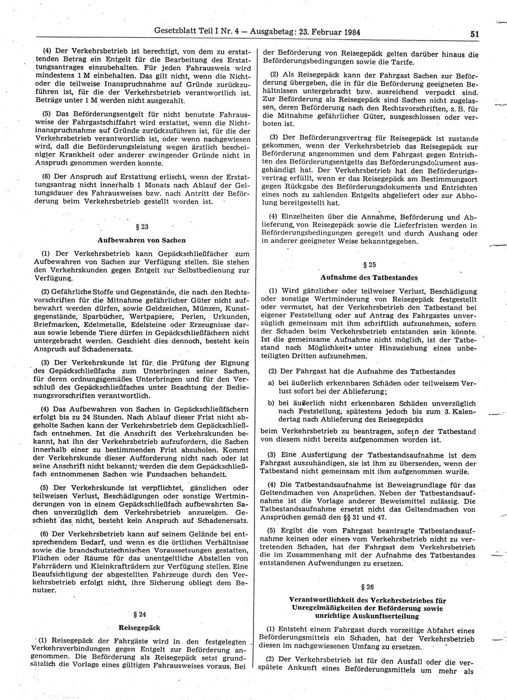 Gesetzblatt (GBl.) der Deutschen Demokratischen Republik (DDR) Teil Ⅰ 1984, Seite 51 (GBl. DDR Ⅰ 1984, S. 51)