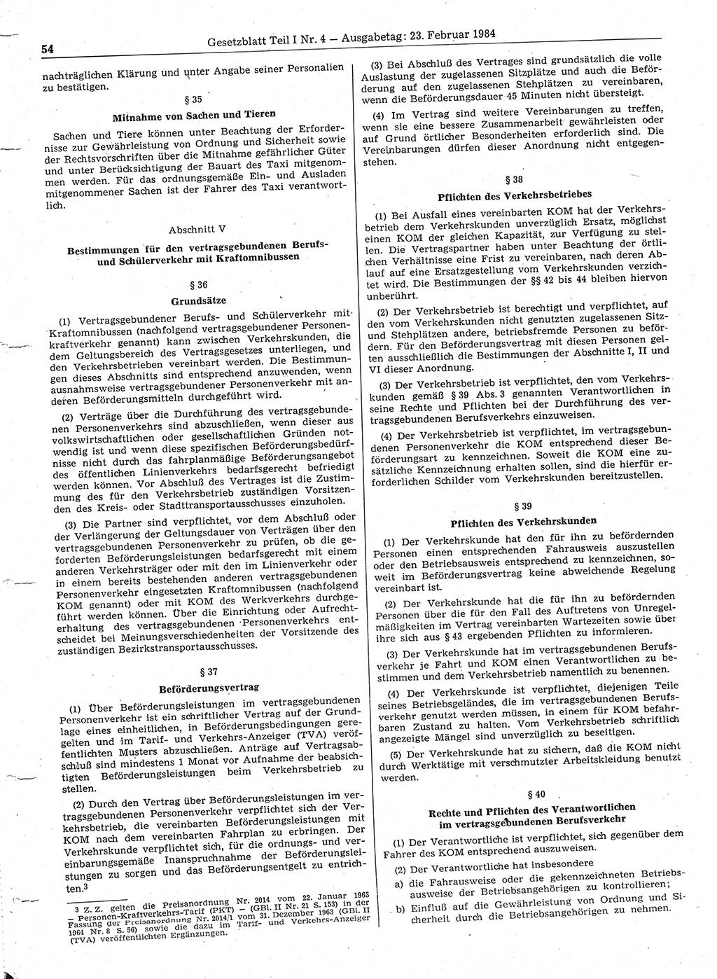 Gesetzblatt (GBl.) der Deutschen Demokratischen Republik (DDR) Teil Ⅰ 1984, Seite 54 (GBl. DDR Ⅰ 1984, S. 54)