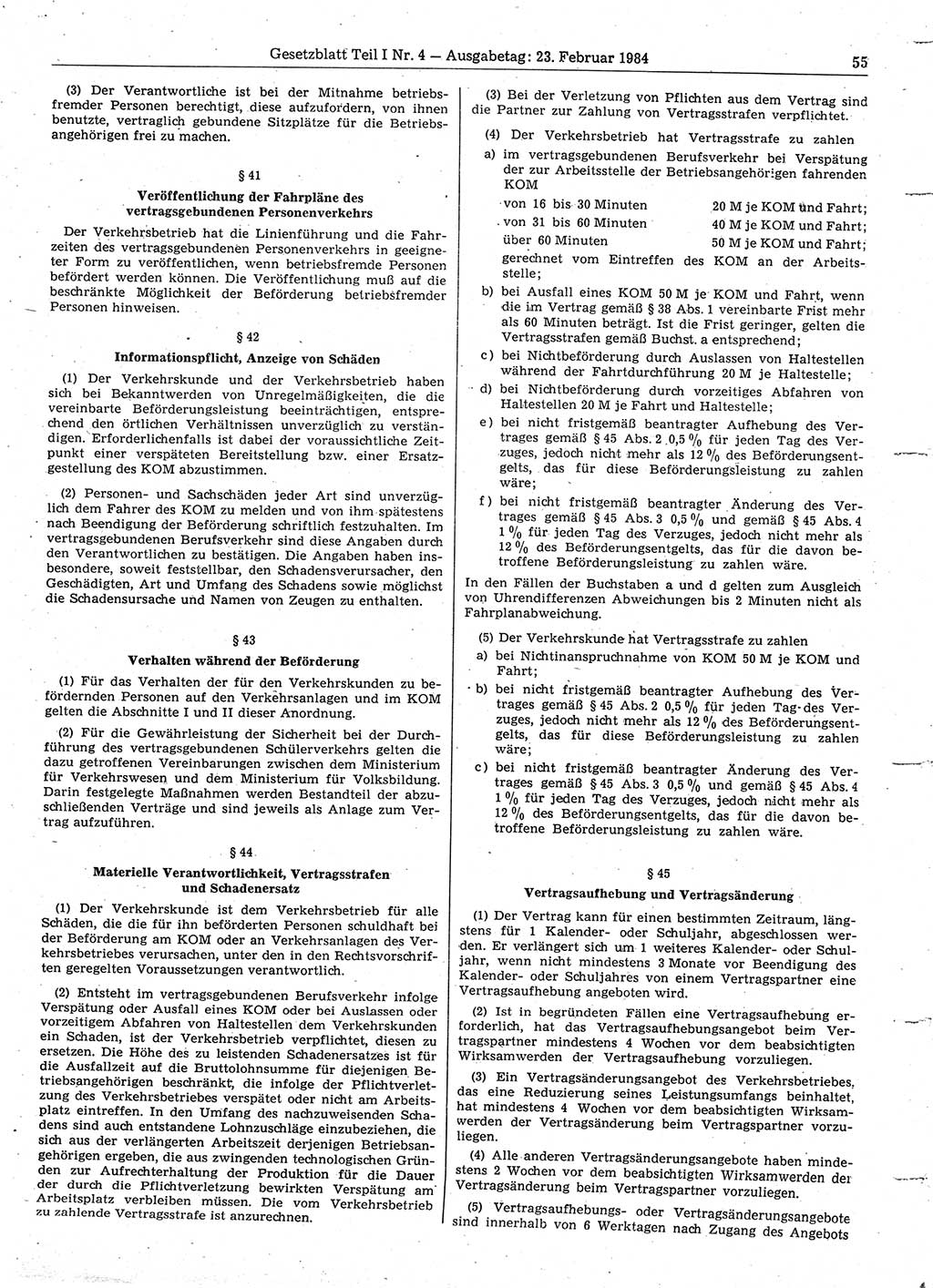 Gesetzblatt (GBl.) der Deutschen Demokratischen Republik (DDR) Teil Ⅰ 1984, Seite 55 (GBl. DDR Ⅰ 1984, S. 55)