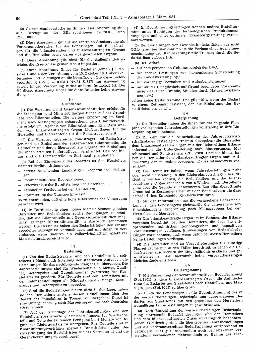 Gesetzblatt (GBl.) der Deutschen Demokratischen Republik (DDR) Teil Ⅰ 1984, Seite 60 (GBl. DDR Ⅰ 1984, S. 60)