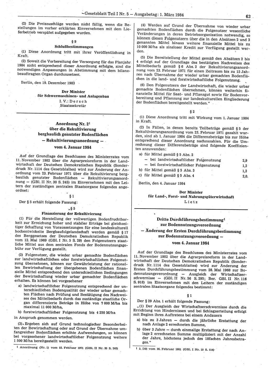 Gesetzblatt (GBl.) der Deutschen Demokratischen Republik (DDR) Teil Ⅰ 1984, Seite 63 (GBl. DDR Ⅰ 1984, S. 63)