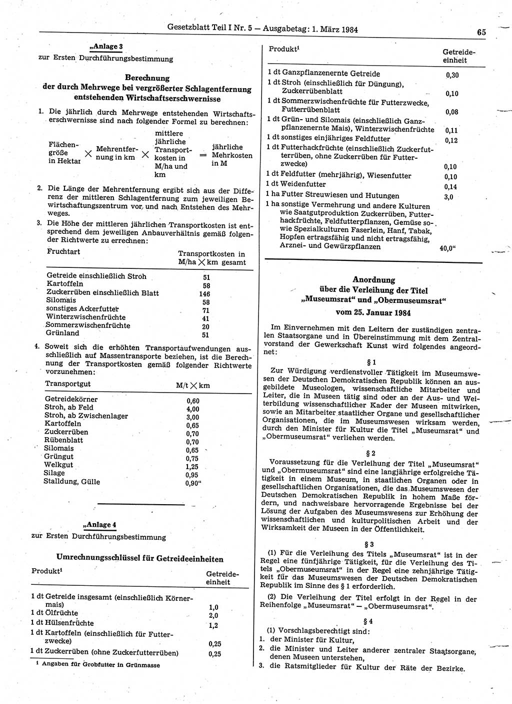 Gesetzblatt (GBl.) der Deutschen Demokratischen Republik (DDR) Teil Ⅰ 1984, Seite 65 (GBl. DDR Ⅰ 1984, S. 65)