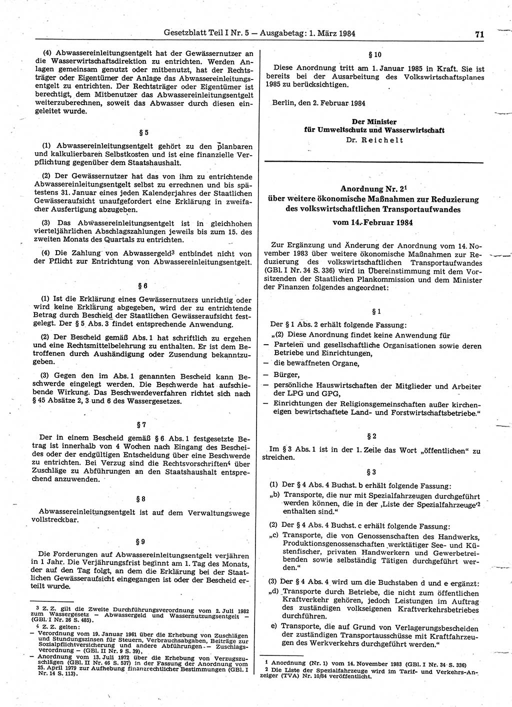 Gesetzblatt (GBl.) der Deutschen Demokratischen Republik (DDR) Teil Ⅰ 1984, Seite 71 (GBl. DDR Ⅰ 1984, S. 71)