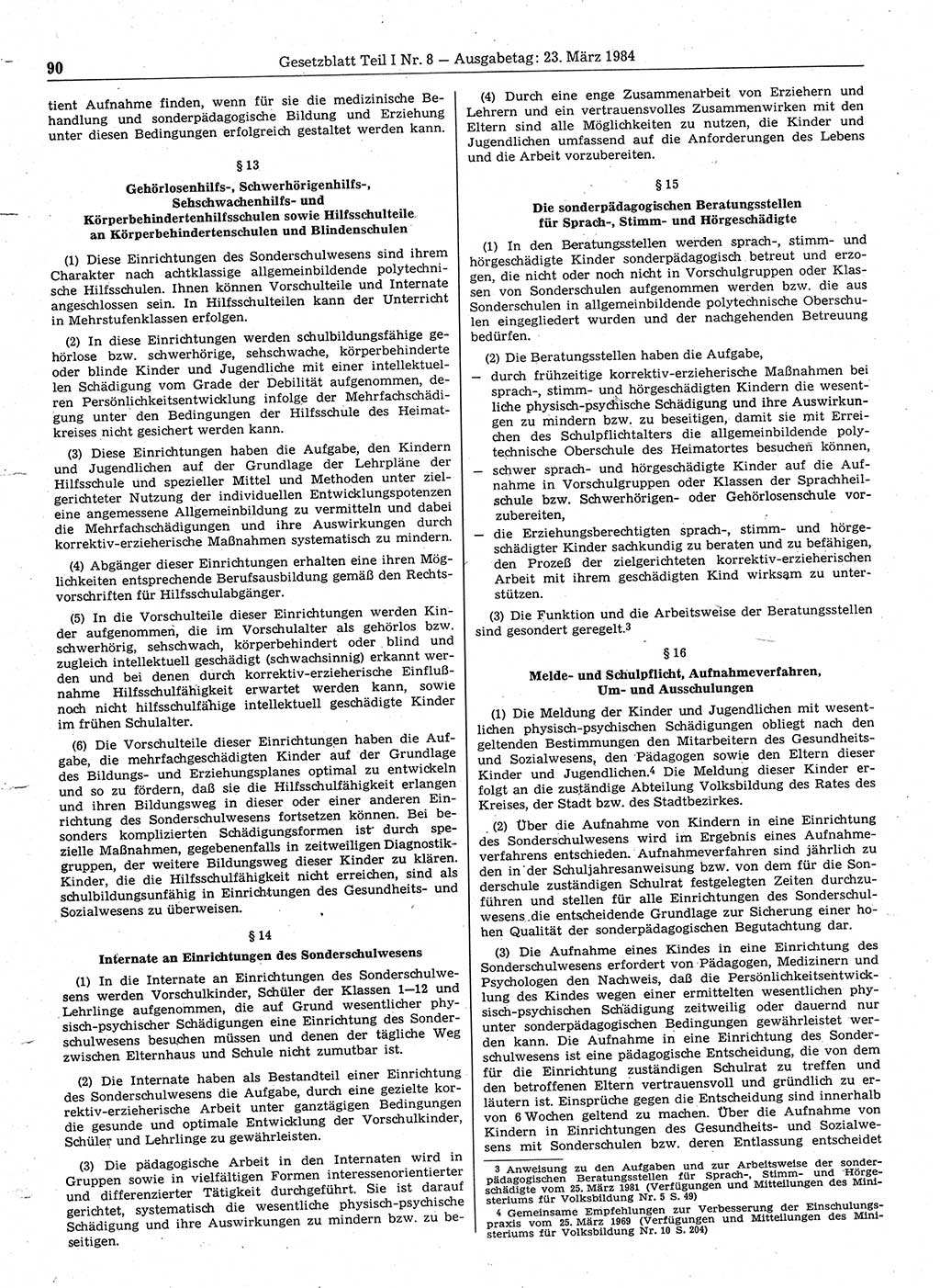 Gesetzblatt (GBl.) der Deutschen Demokratischen Republik (DDR) Teil Ⅰ 1984, Seite 90 (GBl. DDR Ⅰ 1984, S. 90)