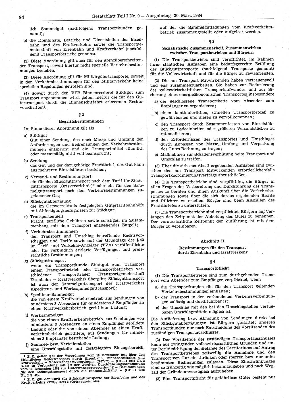 Gesetzblatt (GBl.) der Deutschen Demokratischen Republik (DDR) Teil Ⅰ 1984, Seite 94 (GBl. DDR Ⅰ 1984, S. 94)