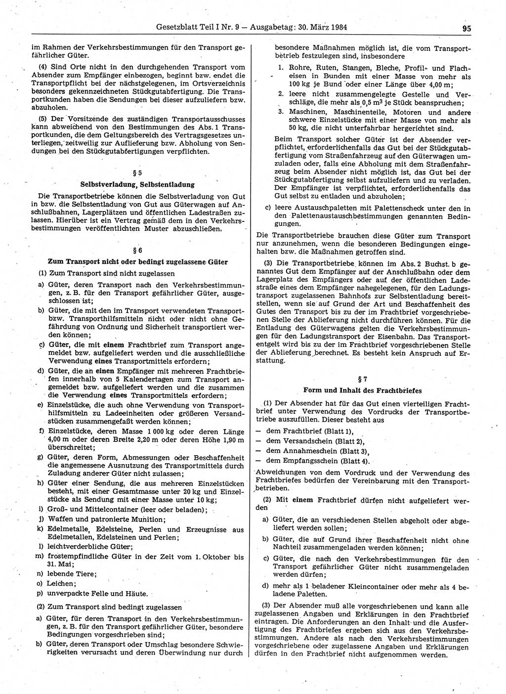 Gesetzblatt (GBl.) der Deutschen Demokratischen Republik (DDR) Teil Ⅰ 1984, Seite 95 (GBl. DDR Ⅰ 1984, S. 95)