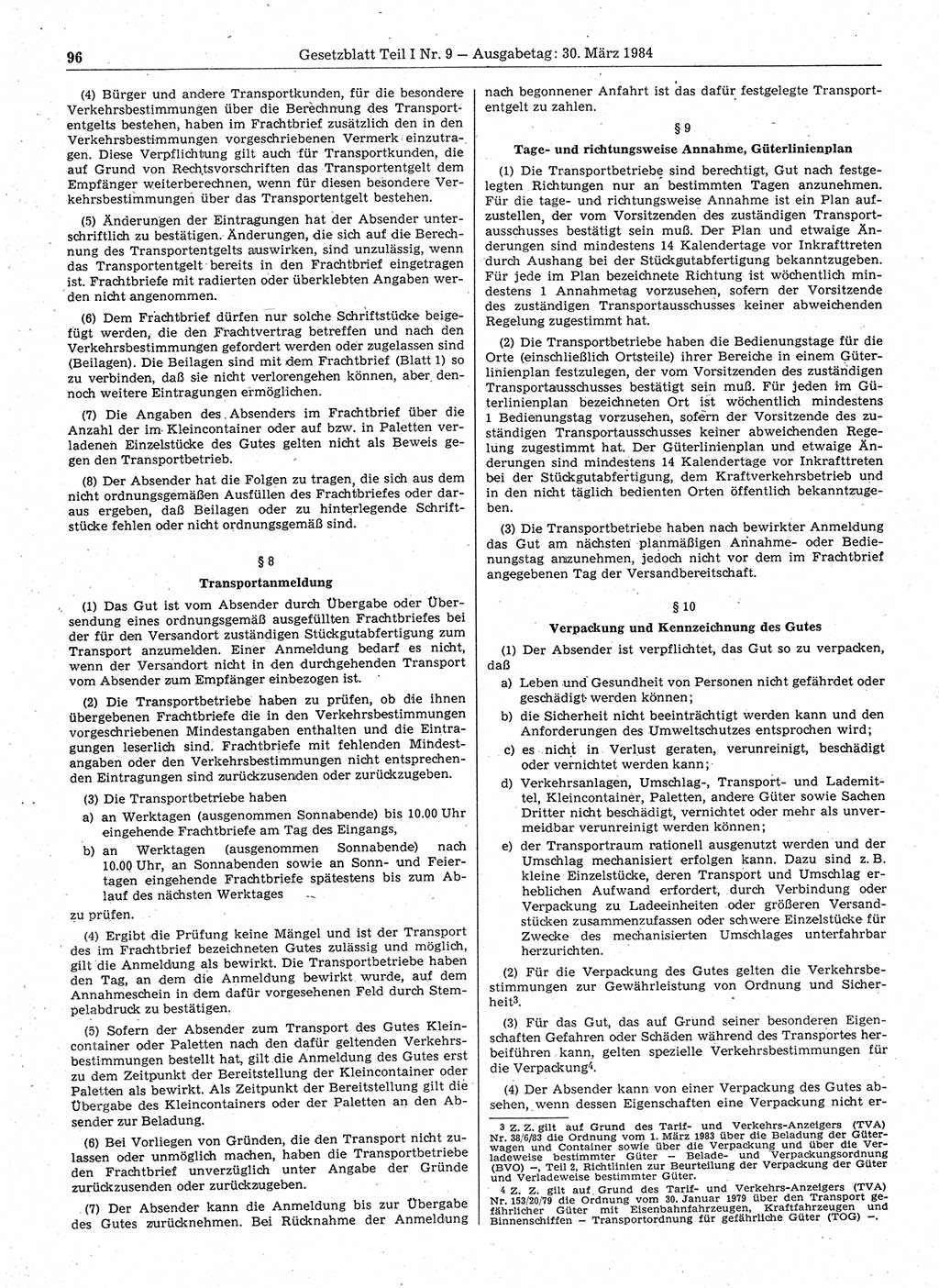 Gesetzblatt (GBl.) der Deutschen Demokratischen Republik (DDR) Teil Ⅰ 1984, Seite 96 (GBl. DDR Ⅰ 1984, S. 96)