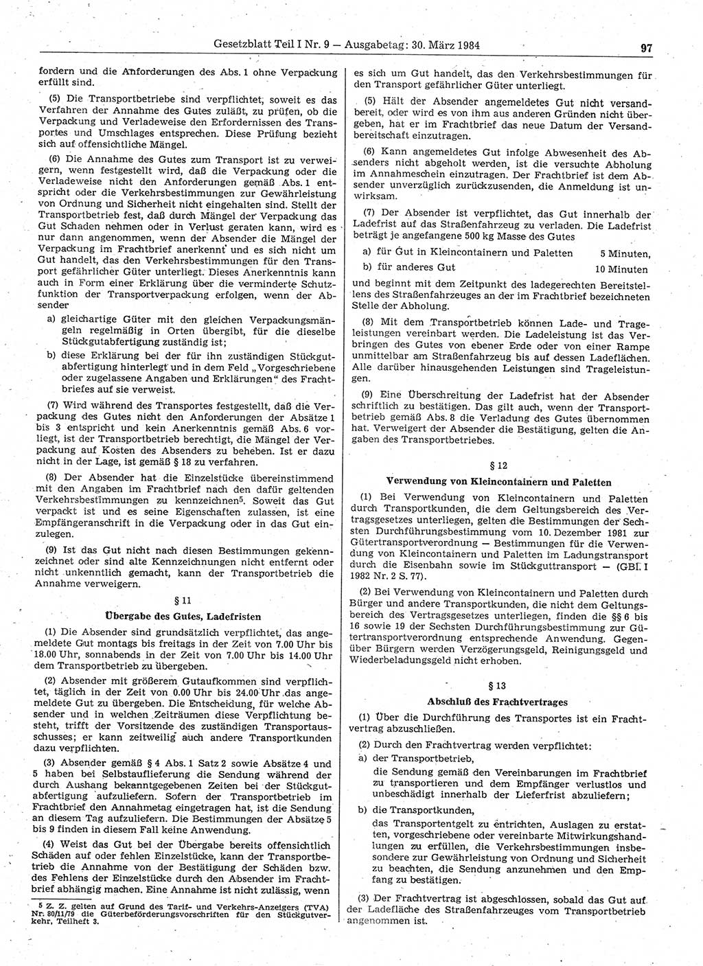 Gesetzblatt (GBl.) der Deutschen Demokratischen Republik (DDR) Teil Ⅰ 1984, Seite 97 (GBl. DDR Ⅰ 1984, S. 97)