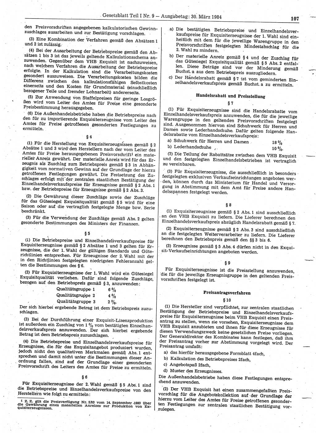 Gesetzblatt (GBl.) der Deutschen Demokratischen Republik (DDR) Teil Ⅰ 1984, Seite 107 (GBl. DDR Ⅰ 1984, S. 107)